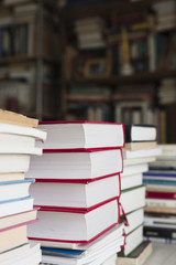 Pile of books on a bookstore