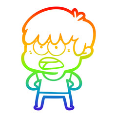 rainbow gradient line drawing worried cartoon boy