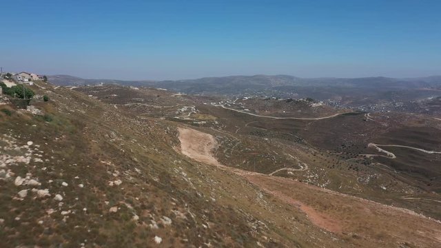 Aerial view of Judea and Samaria. Hills around the settlement of Yitzhar, Israel.