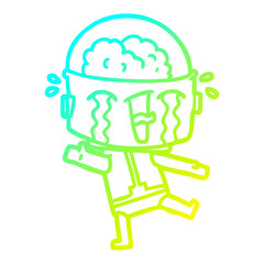 cold gradient line drawing cartoon crying robot