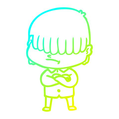 cold gradient line drawing cartoon boy with untidy hair