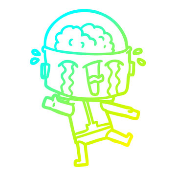 recommend clip art: cold gradient line drawing cartoon crying robot