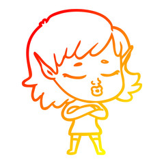 warm gradient line drawing pretty cartoon elf girl