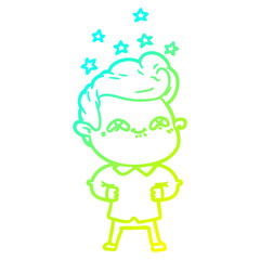 cold gradient line drawing cartoon excited man