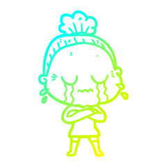 cold gradient line drawing cartoon crying old lady