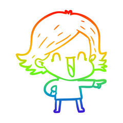 rainbow gradient line drawing cartoon laughing woman