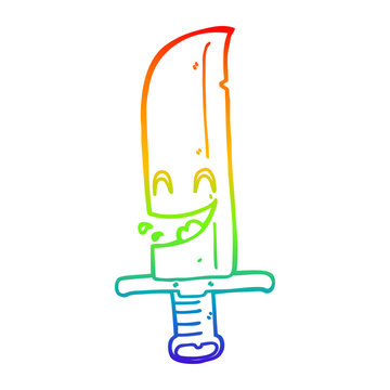 recommend clip art: rainbow gradient line drawing cartoon laughing knife