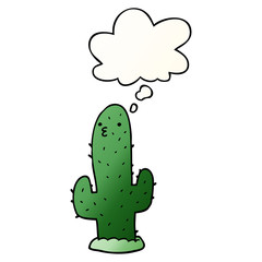 cartoon cactus and thought bubble in smooth gradient style