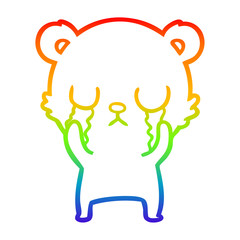 rainbow gradient line drawing crying cartoon bear