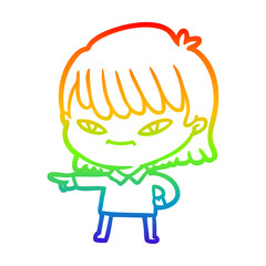 rainbow gradient line drawing cartoon pointing woman