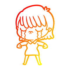 warm gradient line drawing cartoon woman crying