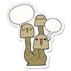 cartoon mushroom and speech bubble sticker