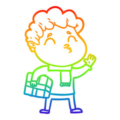 rainbow gradient line drawing cartoon man pouting