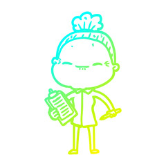 cold gradient line drawing cartoon peaceful old woman