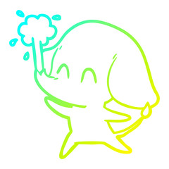 cold gradient line drawing cute cartoon elephant spouting water