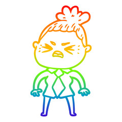 rainbow gradient line drawing cartoon angry woman
