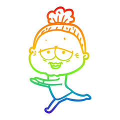 rainbow gradient line drawing cartoon happy old lady