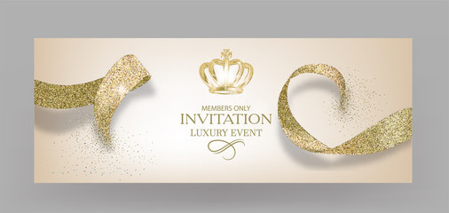 Invitation banners with sparkling golden ribbons