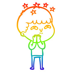 rainbow gradient line drawing cartoon amazed boy