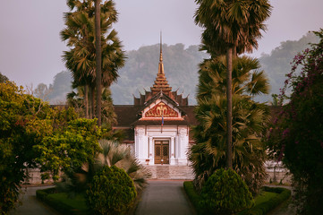 Luang Prabang Royal Palace Museum among palm tree in morning