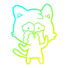 cold gradient line drawing cartoon crying cat