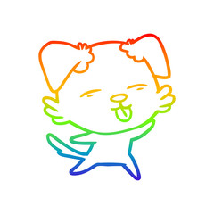 rainbow gradient line drawing cartoon dog sticking out tongue