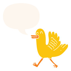 cartoon duck and speech bubble in retro style