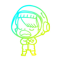 cold gradient line drawing cartoon talking astronaut
