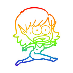 rainbow gradient line drawing cartoon shocked elf girl