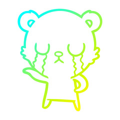 cold gradient line drawing crying cartoon bear