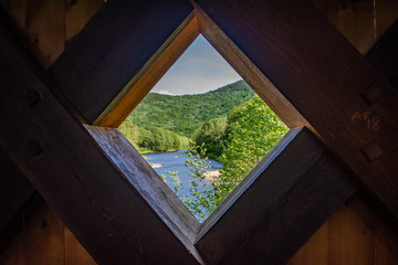 window on wooden bridge
