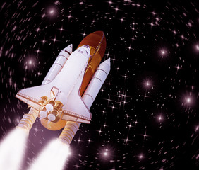 Naklejka premium Big rocket (shuttle) lift off to stars and galaxies. The elements of this image furnished by NASA.