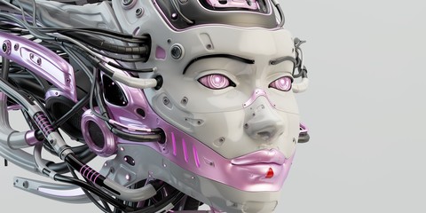 Cyborg geisha girl with wired dreadlocks 3d render