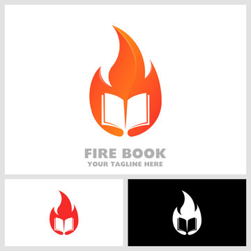 Fire Book logo. Book on fire. Hot Learn logo.
