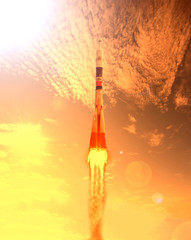 Rocket and light. The elements of this image furnished by NASA.