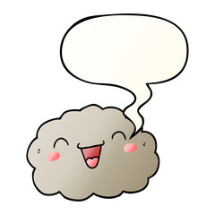 happy cartoon cloud and speech bubble in smooth gradient style
