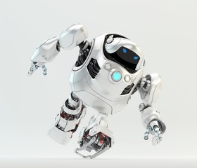 White turtle robot running / Strong robotic turtle with glowing circle moving