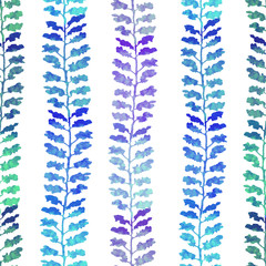 Naklejka na ściany i meble Vector seamless background with colorful watercolor illustration of stripe of herbs or plants. Can be used for wallpaper, pattern fills, web page, surface textures, textile print, wrapping paper