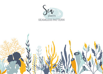 Materiał do szycia Vector seamless pattern with underwater ocean coral reef plants