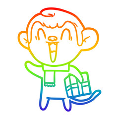 rainbow gradient line drawing cartoon laughing monkey