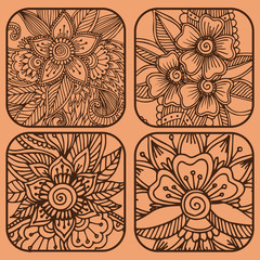 Henna tattoo mehndi flower doodle ornamental decorative indian design pattern paisley arabesque mhendi embellishment vector.