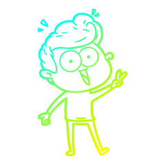 cold gradient line drawing cartoon staring man