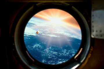 Sunrise, view from spaceship. Elements of this image furnished by NASA.