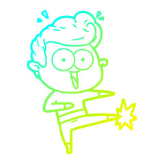 cold gradient line drawing cartoon man kung fu kicking