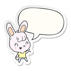 cute cartoon rabbit and speech bubble sticker