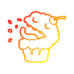 warm gradient line drawing funny cupcake