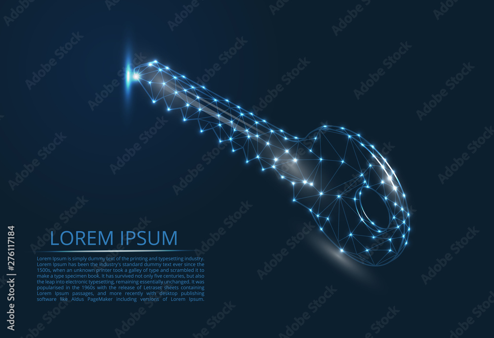 Poster abstract image of the key in the form of a constellation. consists of points and lines. data storage