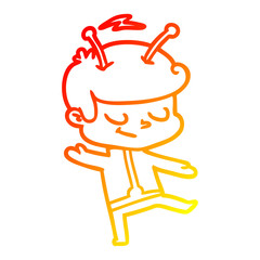 warm gradient line drawing friendly cartoon spaceman dancing
