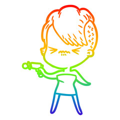 rainbow gradient line drawing cartoon annoyed hipster girl