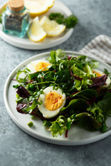 Green salad with hard boiled eggs